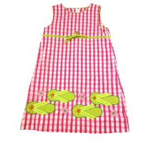 Lilly Pulitzer Girls 6 Pink & White Gingham Dress With Flip-Flop Appliqué 3879